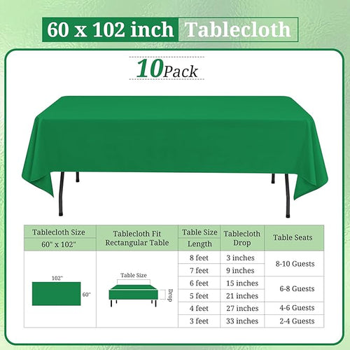 10 Pack Green Tablecloths for 6ft Rectangle Tables 60 x 102 Inch - Image 2