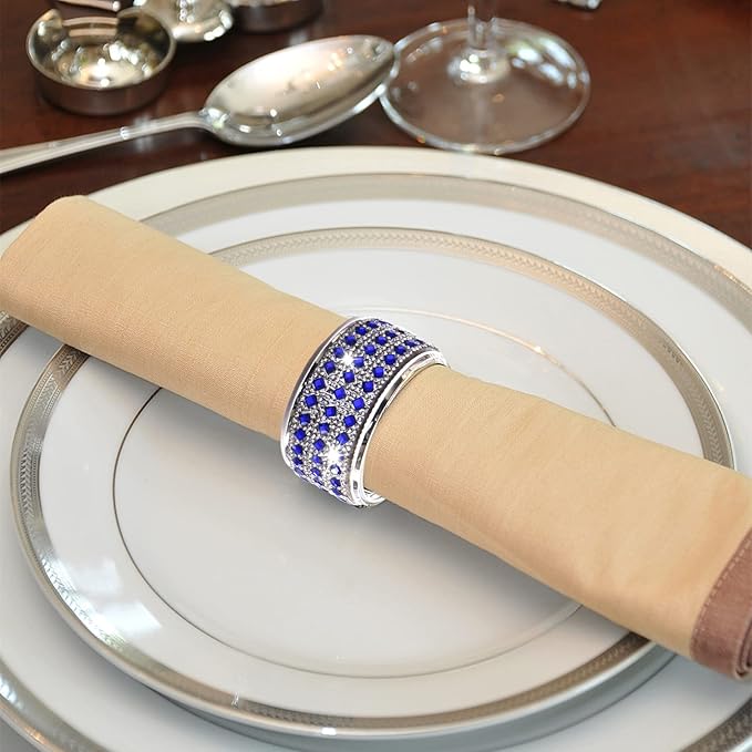 Rhinestone Napkin Ring Diamond Napkin Rings Stainless Steel Blue Crystal Napkin - Image 2