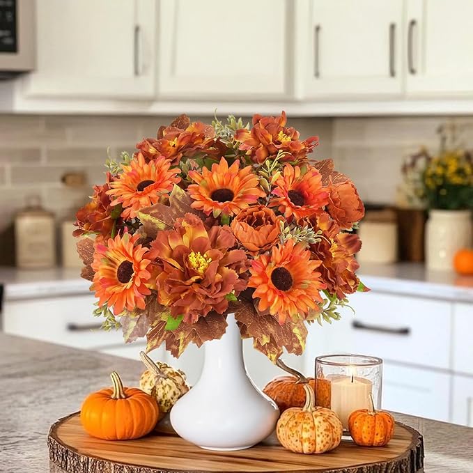 6 Pcs Fall Flowers Artificial for Decoration Silk Burnt Orange Flowers Fall - Image 7
