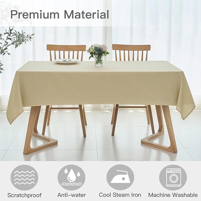 maxmill Rectangular Tablecloth Linen Texture Stain Proof Waterproof Wrinkle - Image 3