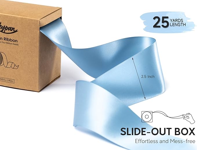 French Blue Satin Ribbon 2.5 Inch Double-Faced Ribbons 25 Yards - Image 2
