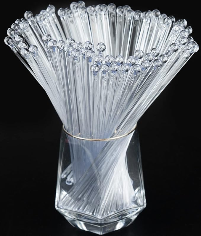 50-PCS Clear Plastic Swizzle Sticks, Crystal Cake Pops, Cocktail Coffee Drink by hapray