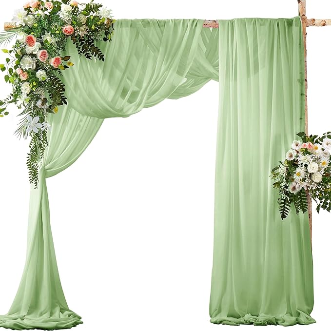 SiinvdaBZX 2 Panels Wedding Arch Draping Fabric 30" x 20Ft Sage Green Sheer by SiinvdaBZX