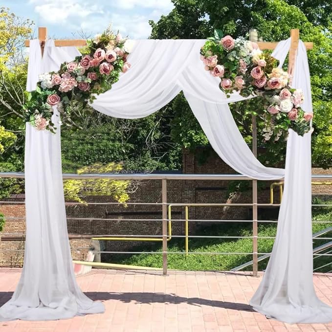 White Wedding Arch Draping Fabric 20Ft Long Chiffon Fabric Drapes 2 Panels by CHHEART
