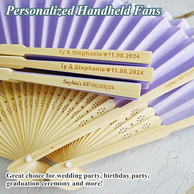 20pcs Personalized Purple Folded Hand Fans, Custom Folding Hand Fans - Image 2