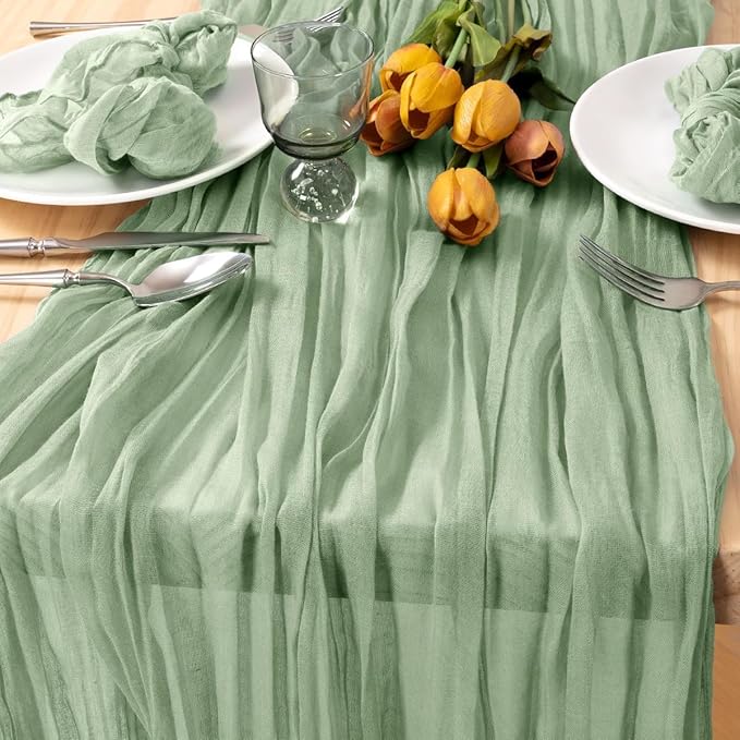 6Pcs Sage Green Cheesecloth Table Runner 120 Inch Green Cheesecloth Table - Image 6