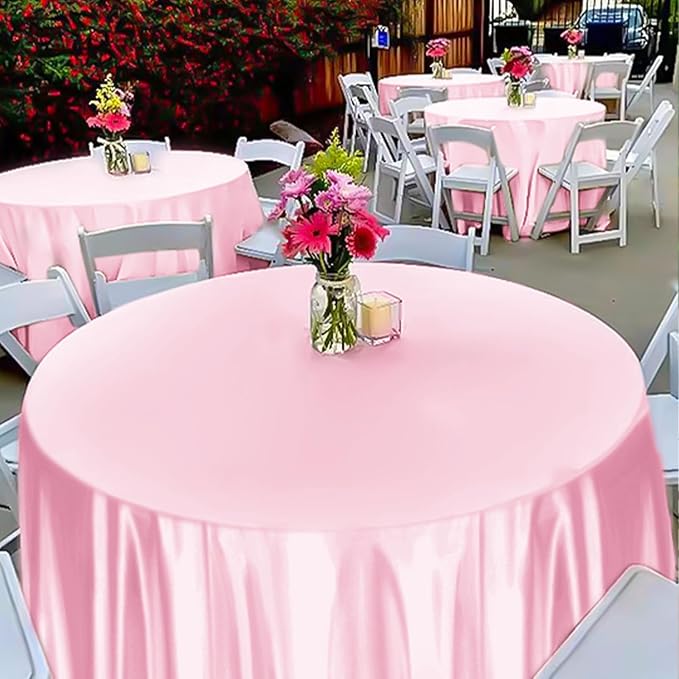 fani 12 Pack 120 Inch Light Pink Satin Tablecloth - Image 6