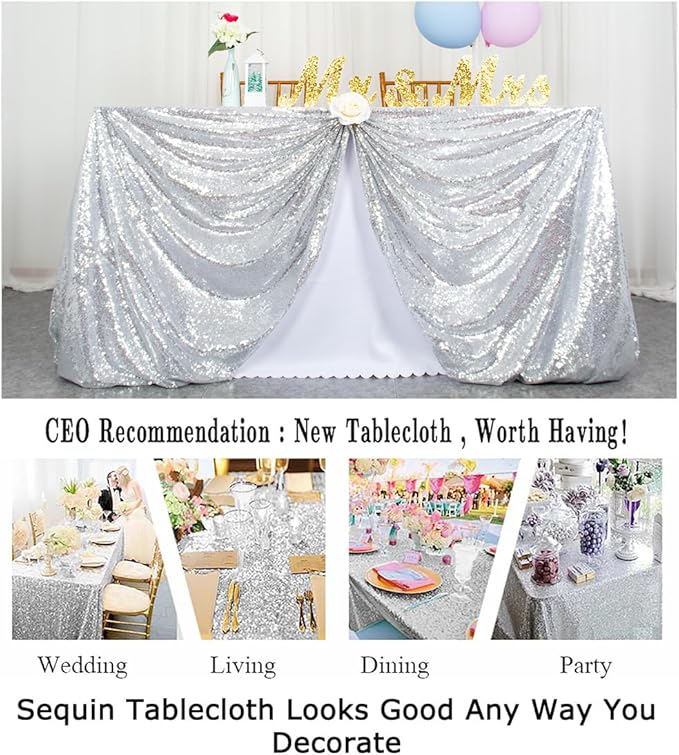 ShinyBeauty 2 Pack 72x72 Inch Silver Sequin Tablecloths - Image 6