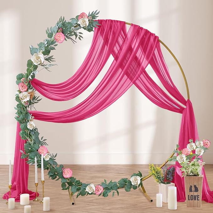 Hot Pink Wedding Arch Draping Fabric 2 Panels 29" x 20 FT Wedding Drapes - Image 3