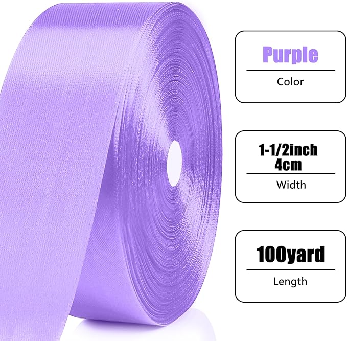 NESCCI 100 Yards Ribbon, 1-1/2 Inch Light Purple Satin Ribbon, Single Face - Image 2