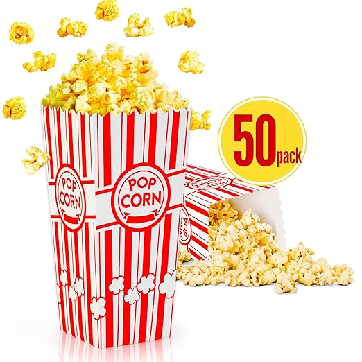 ZEEGO0 50-Pack Popcorn Boxes Bulk, Sturdy and Durable Popcorn Bucket, Large by ZEEGOO