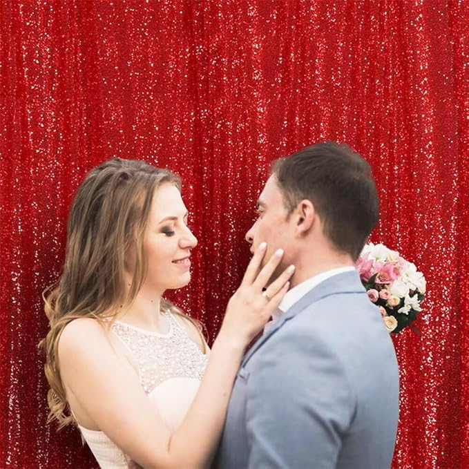 Eternal Beauty Red Sequin Backdrop, 8x10 Ft Glitter Background Curtains - Image 8