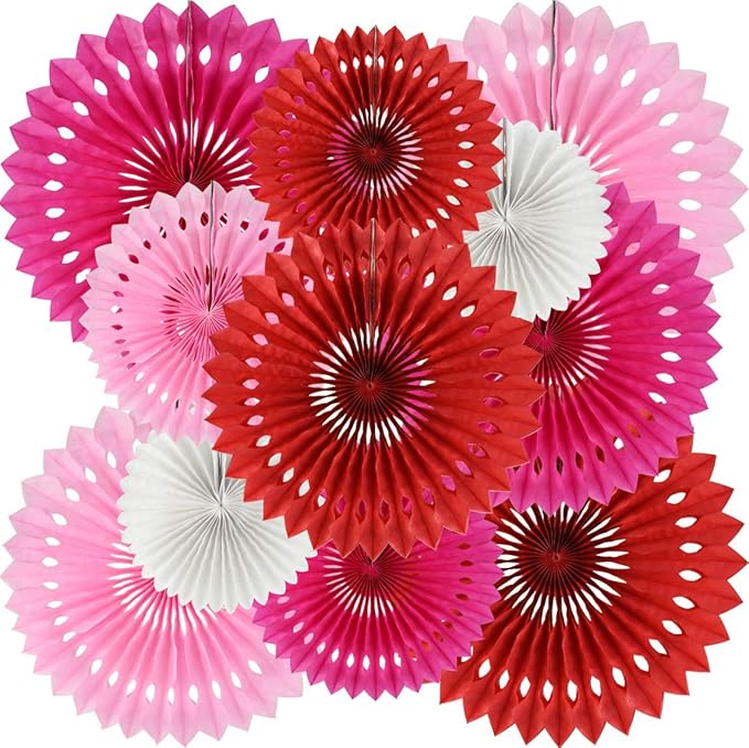 BEISHIDA Red Pink Rose Red Hanging Tissue Honeycomb Round Paper Fans Decor Kit by Beishida