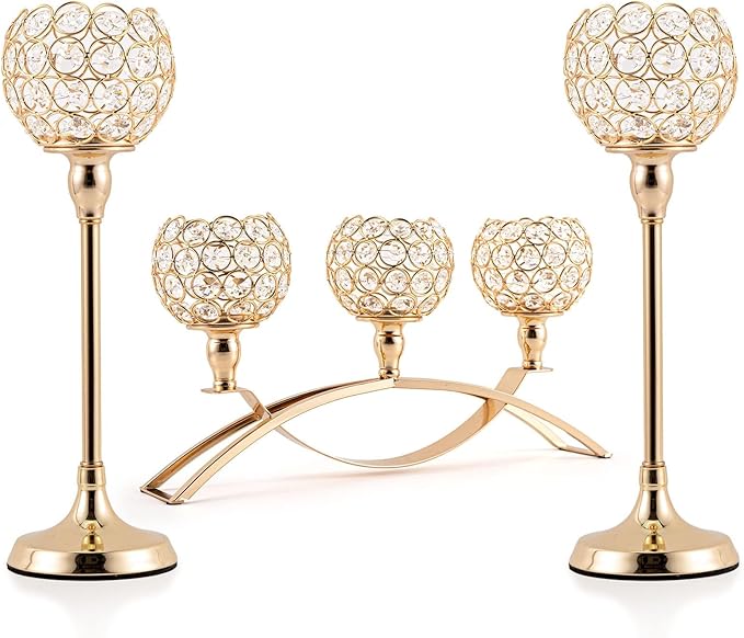 VINCIGANT Set of 3 Gold Candle Holders Wedding Table Centerpieces, Tealight by VINCIGANT