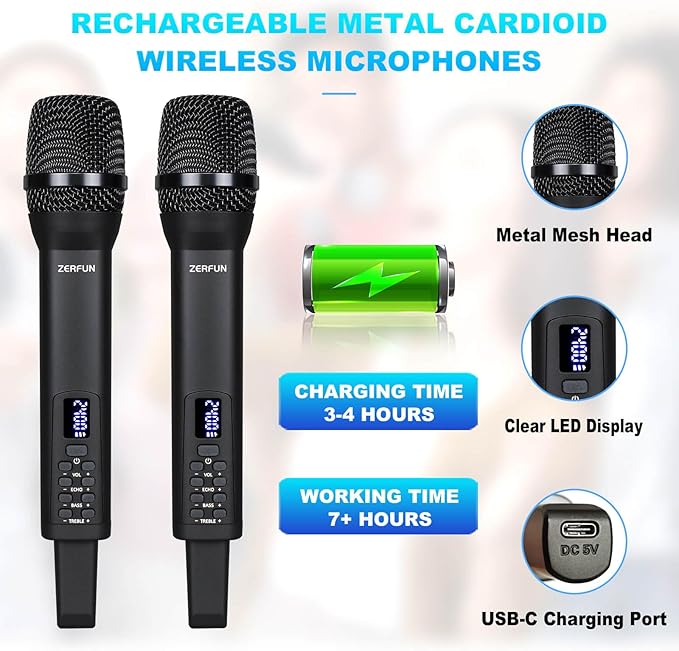 4 Rechargeable Wireless Microphones, Pro Handheld Cordless Mics System - Image 3