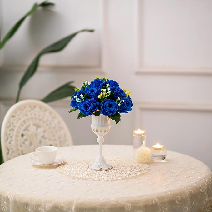 BLOSMON Royal Blue Artificial Flowers: 6 Pcs Fake Roses Flower Ball Centerpieces - Image 6