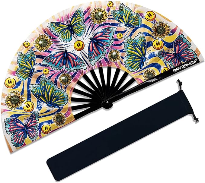 13" Large Rave Fan Bamboo, Folding Clack Hand Fans Foldable - Image 4