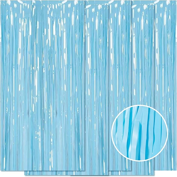 5 Pack Blue Foil Curtain Backdrop 3.2ft x 8.2ft Tinsel Foil Fringe Curtains by Ohiyoo