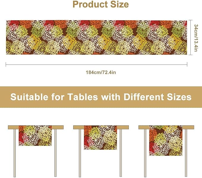 Brown Dahlia Floral Table Runner, Seasonal Autumn Thanksgiving Pattern Print - Image 3