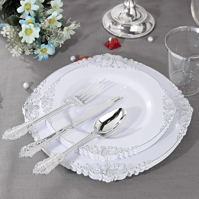 Liacere 150PCS Silver Plastic Plates - Image 3