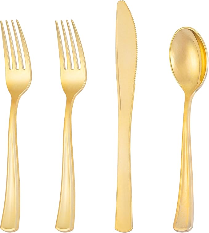 300 Pieces Gold Plastic Silverware by Joyido