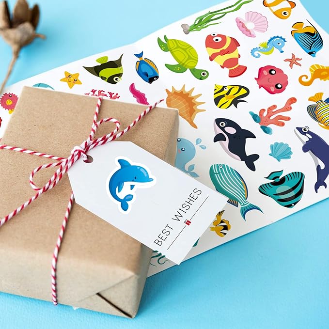 Cute Ocean Sea Animal Adhesive Stickers Tropical Fish Shark Stickers 890 Count - Image 2