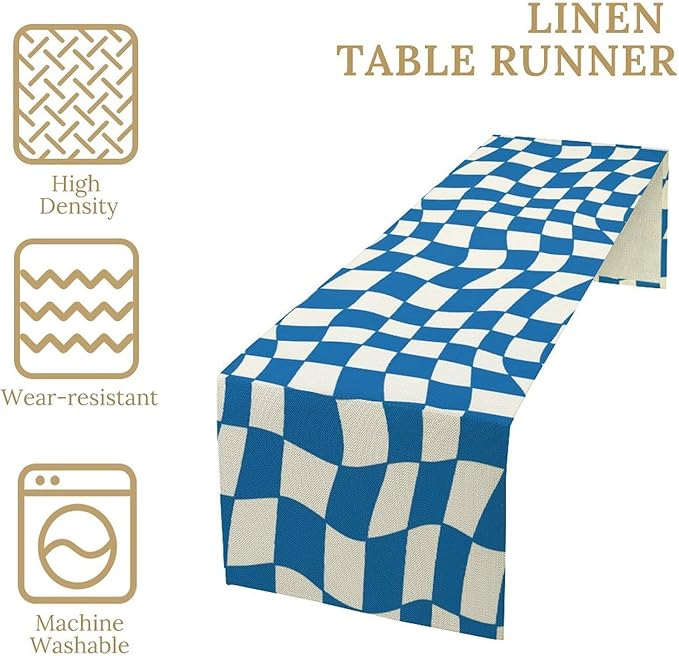 Table Flag Retro Plaid 60s70s Blue Plaid Table Flag Kitchen Restaurant - Image 5