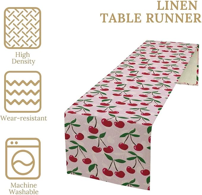 Cherry Table Runner, Spring Summer Fruit Table Runner - Image 4