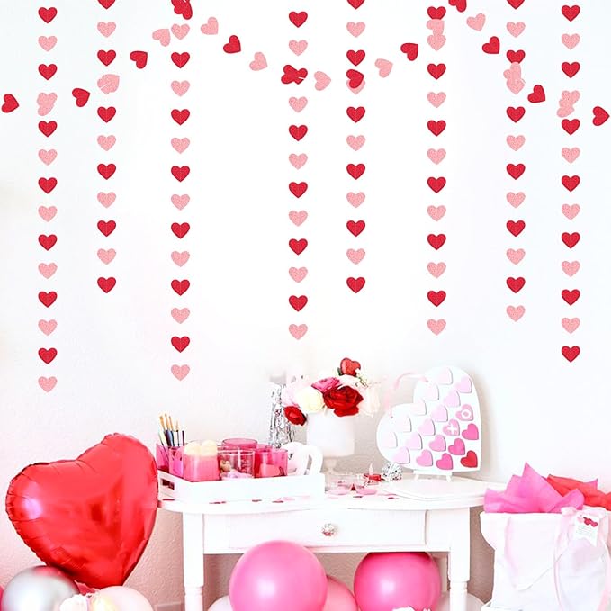 Red Pink Party-Decorations Heart Garland - 52ft Streamers Paper Banner - Image 7