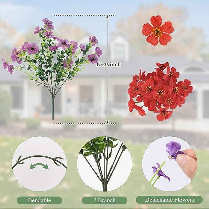 Artificial Flowers for Outdoors 24 Bundles, UV Resistant Colorful Fake Silk - Image 4