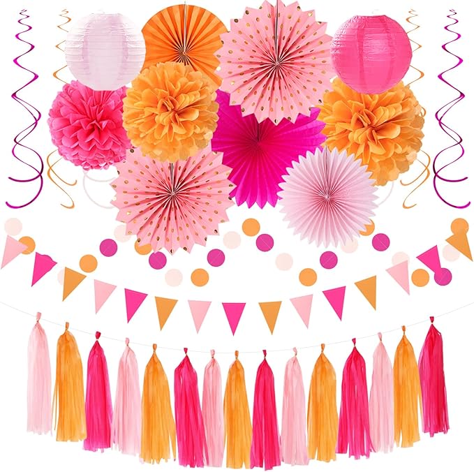Hot-Pink Burnt-Orange Fall Party Decorations by Hugtmr