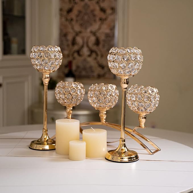 Vincigant Gold Crystal Candle Holders Set of 8 - Image 5