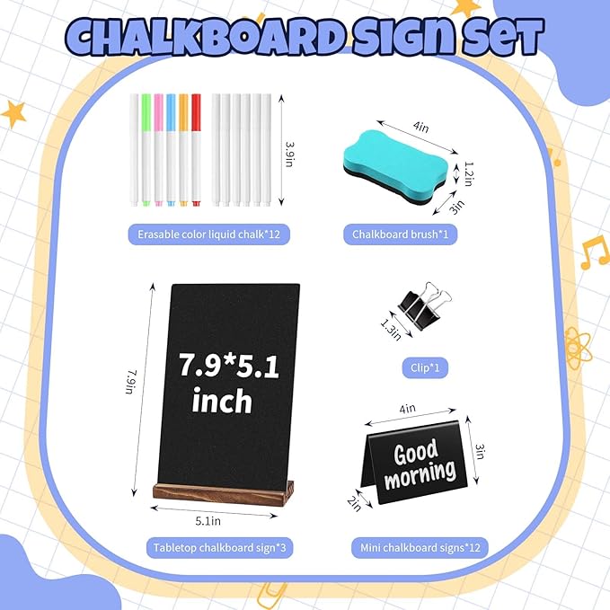 29 Pcs Chalkboard Sign Set, 7.9" x 5.1" Desktop Board Sign - Image 2