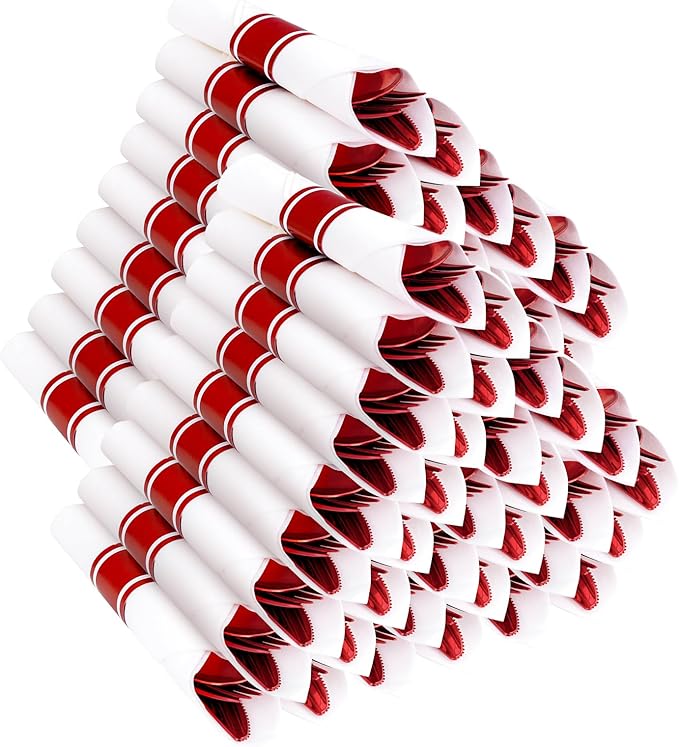 400PCS Pre Rolled Red Plastic Silverware Sets by Joyido