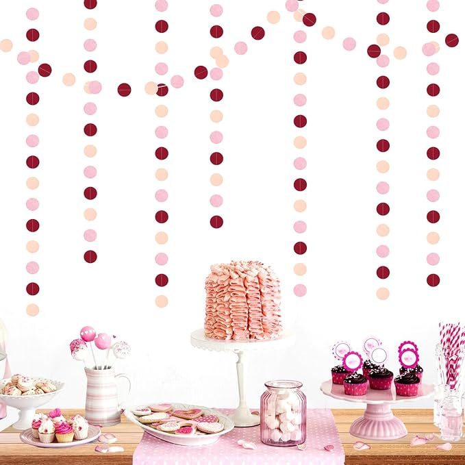 Burgundy Pink Peach Party-Decorations Paper-Garland - 52ft Rose Gold Glitter - Image 2