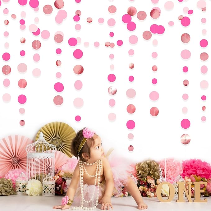 Hot Pink Rose Gold Party Decorations Circle Dots Garland Hanging Polka Dot - Image 6