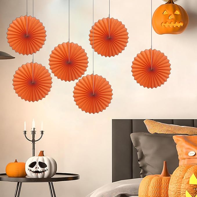 Orange Birthday Party Decorations, DIY Orange Paper Fans Hanging Decoration - Image 6