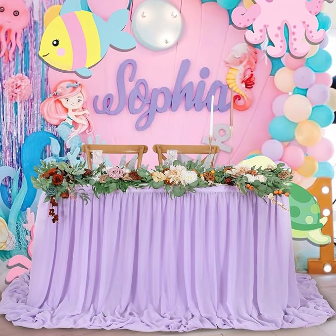QueenDream Lavender Chiffon Table Skirt 6ft - Image 2