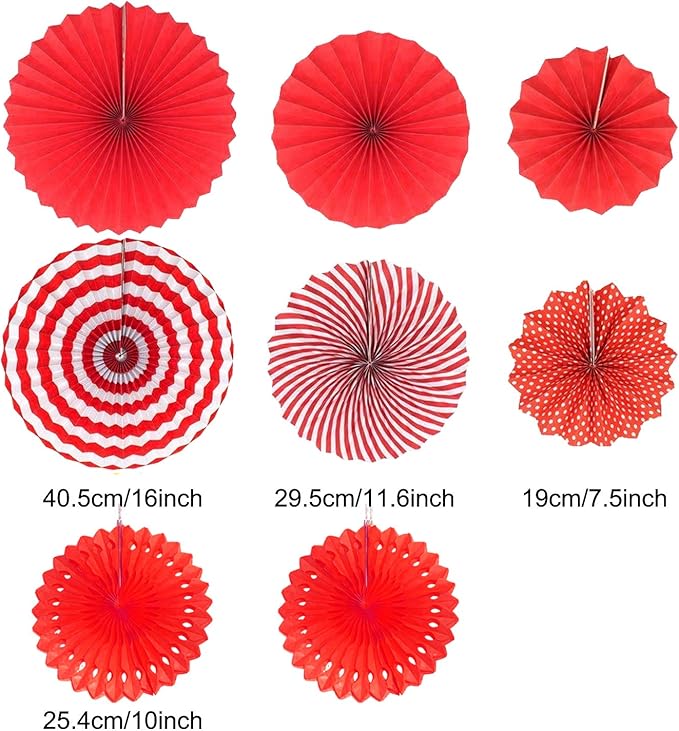 Hanging Paper Fan Set, Tissue Paper Pom Poms Flower Fan and Honeycomb Balls - Image 2