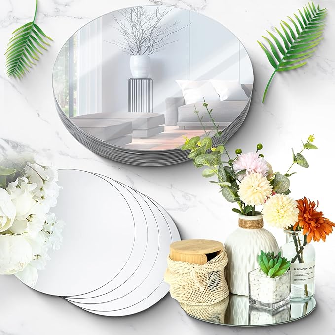 Tuanse 18 Pcs Round Mirror Candle Plate Set Round Trays Circle Centerpieces - Image 3