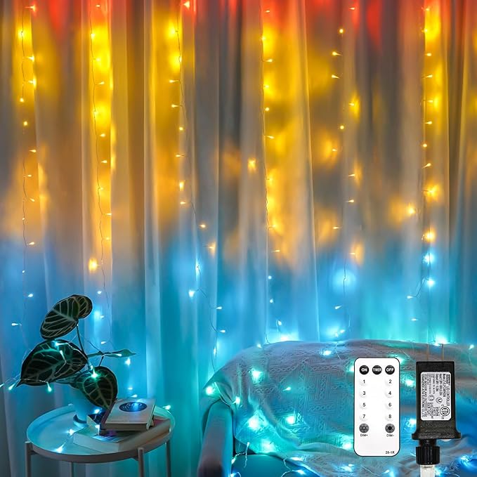 suddus Curtain Lights, 300 Led 9.8 * 9.8ft Sunset Curtain Fairy Lights by SUDDUS