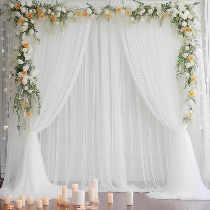 20x10 White Tulle Backdrop Curtains - Image 7