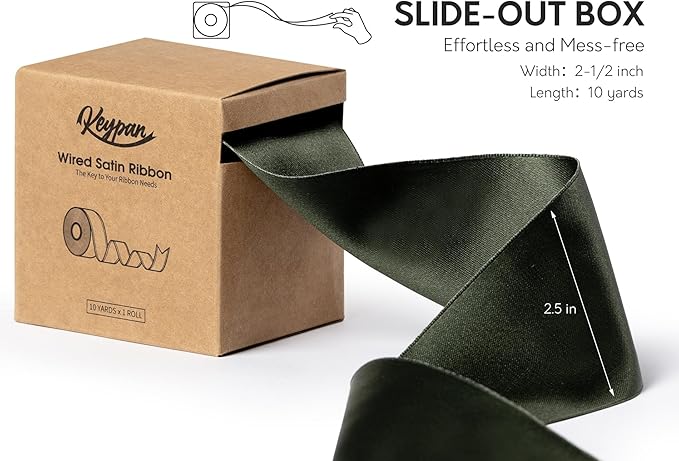 Moss Green Satin Ribbon Double-Faced Wired Ribbons - Image 2