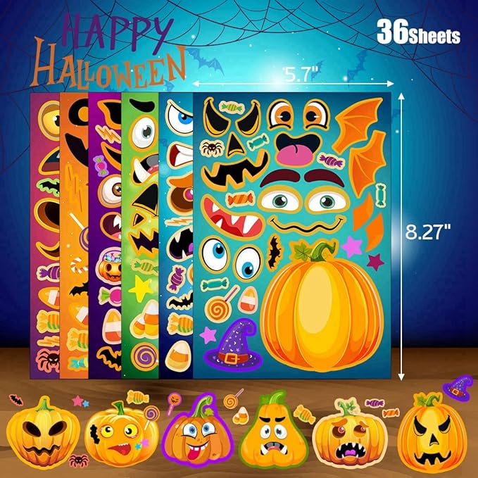36 Sheets Halloween Stickers for Kids, Make A Pumpkin Face Stickers, Halloween - Image 3