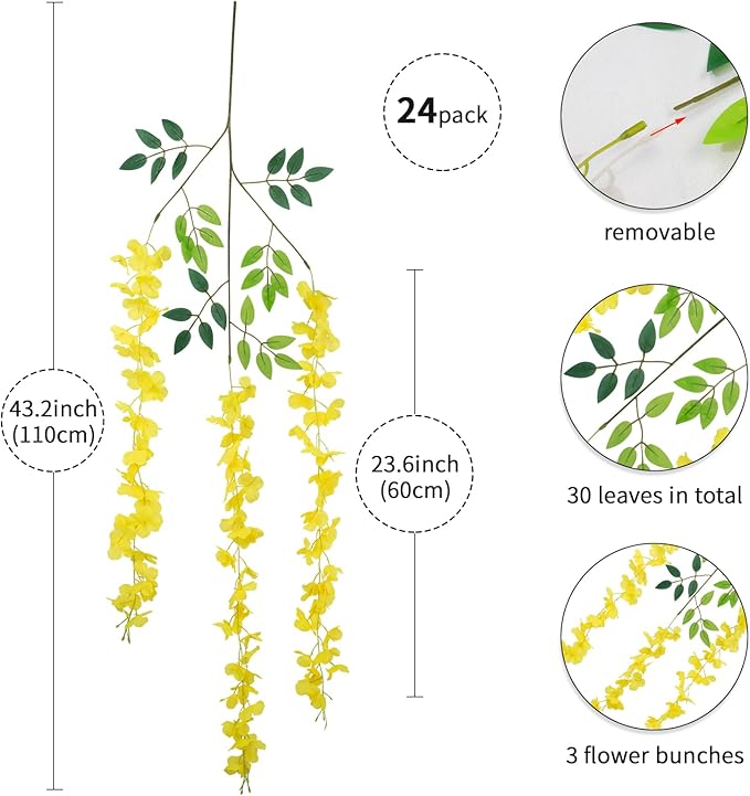 24 Pack Wisteria Hanging Artificial Flowers Fake Flowers Ratta Hanging Garland - Image 2
