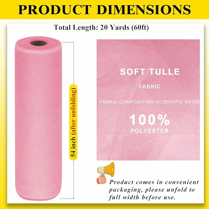 54" x 20 Yards Pink Tulle Fabric Rolls - Image 3