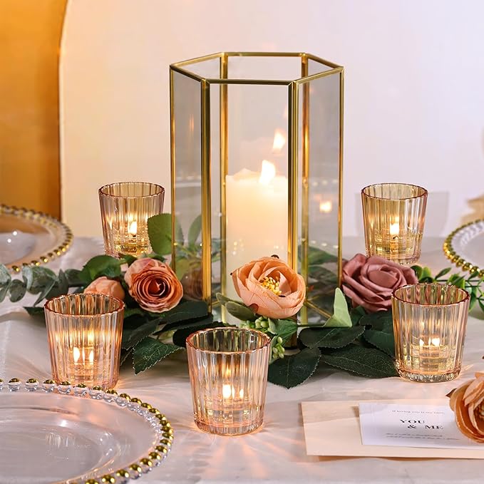 8PCS Vintage Ribbed Gold Votive Candle Holders, Glass Candle Holder - Image 4