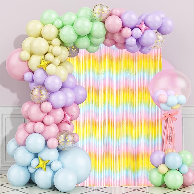 2 Pack Pastel Rainbow Foil Fringe Backdrop Curtains, Tinsel Streamers Birthday - Image 7