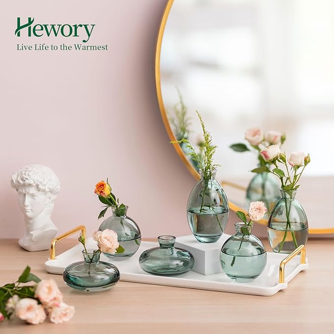 Glass Bud Vases Set of 12, Hewory Cute Green Small Vases Handmade, Mini Glass - Image 4