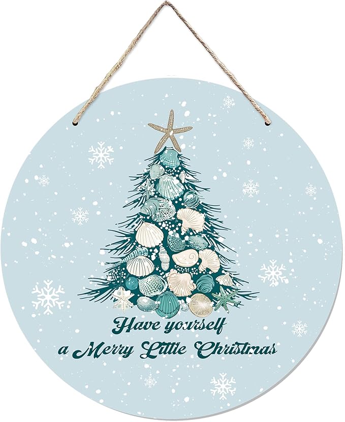CGBHW Coastal Christmas Tree Wooden Sign, Ocean Coastal Holiday Christmas Xmas by CGBHW